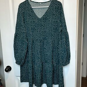 Amoretu Size Large Polka Dot Green Long Sleeve Tunic Dress NWT